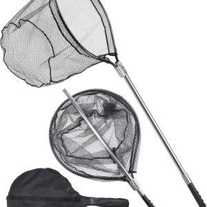 Avlcoaky Rubber Fishing Net Large Fishing Landing Net for Saltwater Fishing Net with Telescoping Handle Kayak Fishing Nets Trout Salmon Fish Net with Bag Extend 70 to 94 Inch Net Depth 27.5 Inch