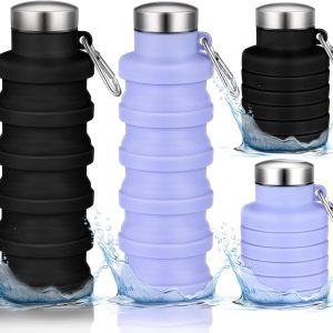 Collapsible Water Bottle,2 Pcs BPA Free Reuseable Silicone Foldable Leakproof 16oz Water Bottles,Portable Lightweight Water Bottles with Carabiner for Travel Gym Camping,Hiking Outdoor Indoor Sports